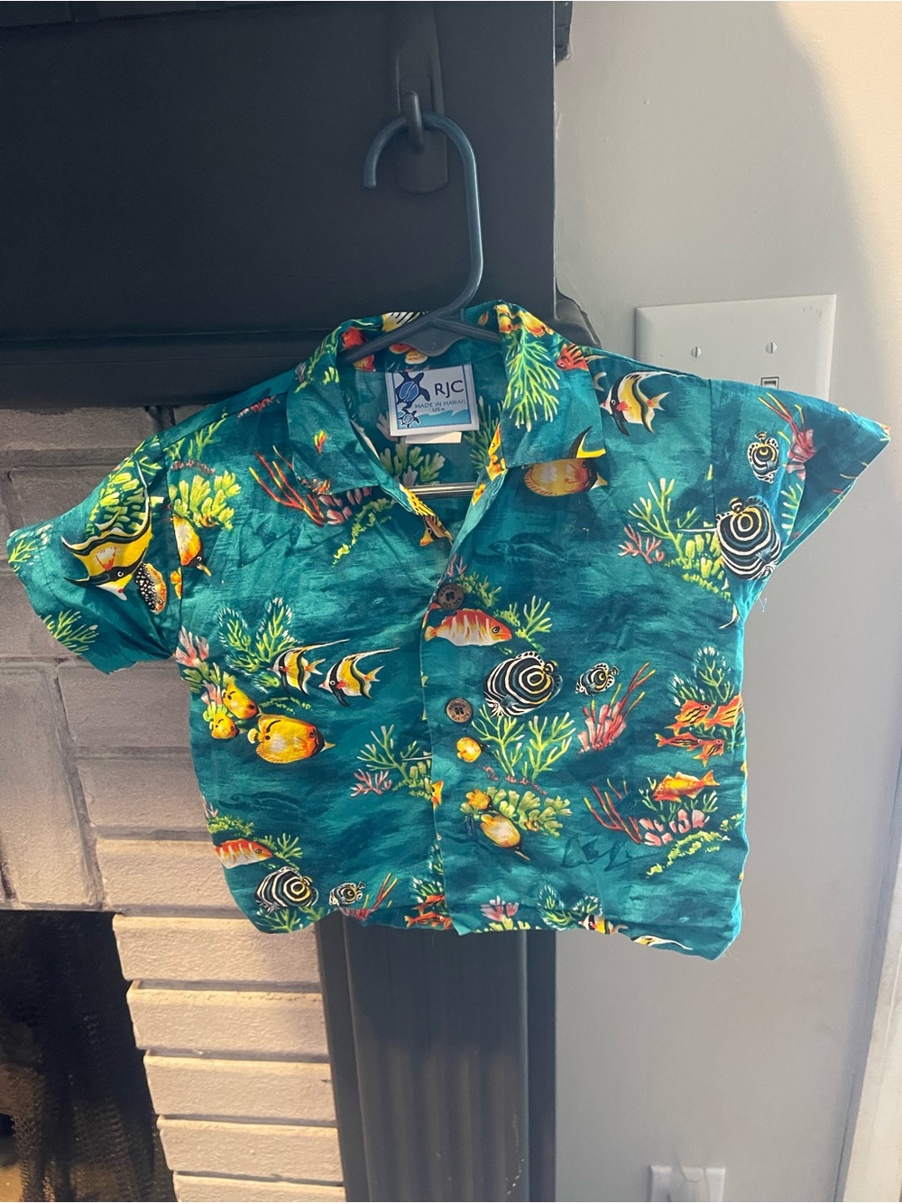 Kids Teal Tropical Fish Button-Up Shirt